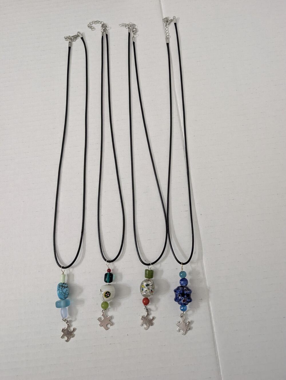 Handmade Autism Awareness Puzzle Piece Necklaces Set of 4, Gift Ready Jewelry